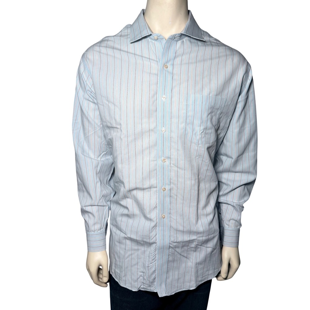 Brooks Brothers Dress Shirt Mens 18-34 Blue Striped Excellent Slim Fit Non-Iron‎